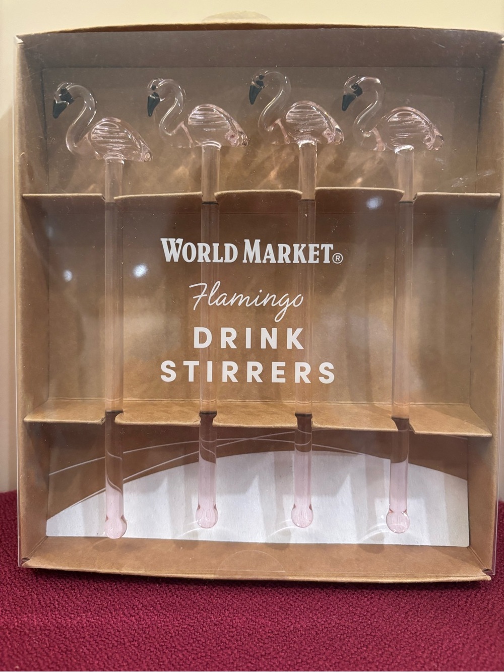 World Market Set of 4 Borisilicate Glass Flamingo Drink Stirrers. 6.3” Long NWT!